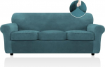 FestiCorp diivanikate Velvet diivanikate Diivanikate Slipcovers diivanile 3 padjaga, Stretch 4 t&uuml;kki diivanikate paks m&ouml;&ouml;bli katte koertele lemmikloomadele diivanile, Peacock Blue