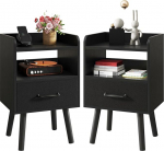 YMYNY 2-kohaline &ouml;&ouml;kapp, puidust diivanilaud l&uuml;kandustega, avatud kambriga, massiivpuidust jalad, 39 x 29 x 63 cm, magamistuppa, elutuppa, must, HST021B-2