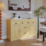 Sideboard kapp 2 ukse ja 5 sahtliga, 135 cm, k&ouml;&ouml;gikapp, buffetkapp reguleeritava riiuliga, hoiukapp k&ouml;&ouml;ki, elutuppa, s&ouml;&ouml;gituppa (puit, 2 ust, 135 x 39.8 x