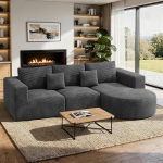 Hawthyhome diivan magamisfunktsiooniga, raamita nurgadiivan, L-kujuline diivan, paigaldusvaba Corduroy kangast nurgadiivan parema Chaise Lounge'iga elutuppa, 3-kohaline, 264 x 177 x 59 cm, Hall