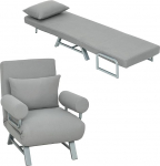 HOMCOM 3-in-1 diivanvoodi voodifunktsiooniga, dekoratiivne padi, kokkupandav lamamistool reguleeritava seljatoega, silindriline k&auml;etugi, 188 cm linase v&auml;limusega lamamistool, helehall