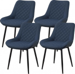 S&ouml;&ouml;gitoa toolid, komplekt 4, polsterdatud toolid paksude istmepolstrite ja tugeva X-kujulise metallist alusega, ergonoomilise seljatoega k&ouml;&ouml;gitoolid, veekindel kunstnahk, kuni 130 kg, s&ouml;&ouml;gitool, sinine