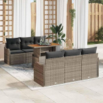 Gartensofa-Set 7-teilig Grau Poly-Rattan mit Kissen - Gartenm&ouml;bel-Set 7 St&uuml;cke als Outdoor-Sofa-Set