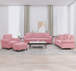 4-TLG. Sofagarnitur mit Kissen Rosa Samt, rosafarbenes Samtsofa 4-TLG. als bequemes Sofa-Set mit Polsterung, 4-teiliges Sofa in Rosa Samt, Sofagarnitur