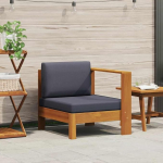 Mittelsofa mit 1 Armlehne aus massivem Akazienholz, 2-TLG. Garten-Lounge-Set mit dick gepolsterten Kissen f&uuml;r den Au&szlig;enbereich, massives Akazienholz Sofa und Tisch Set