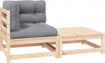 Massivholz Garten-Ecksofa grau Outdoor-Ecksofa mit grauen Kissen aus Kiefer Eckgarnitur aus Kiefernholz modular kombinierbar 2-TLG. Komplekt