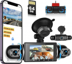 Hikity 5-kanaliline Dash Cam, 360&deg; Dash Cam 1080P x 4 ees ja taga siseruumides vasakule paremale, autokaamera 64GB kaardiga - WiFi, Loop salvestamine, G-sensor, &ouml;&ouml;n&auml;gemine, parkimise j&auml;lgimine, tagurdusassistent