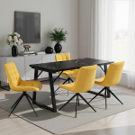 5-osaline s&ouml;&ouml;gitoa komplekt - kaasaegne s&ouml;&ouml;gilaud (140 x 80 cm) koos 4 p&ouml;&ouml;rleva polsterdatud tooliga, metallraam ja MDF lauaplaat, sametkangas v&otilde;i PU-kate, stiilne ja vastupidav.