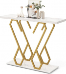 COSTWAY konsoollaud, sissep&auml;&auml;sulaua, marmorse v&auml;limusega, diivanilaud kitsas metallist raamiga liblikakujuline, k&uuml;ljelaud, kuldne + valge, 100 x 30 x 79 cm, elutuppa, kontorisse ja sissep&auml;&auml;sualasse