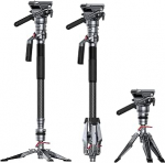 SMALLRIG Carbon Fiber Video Monopod Pro 175 cm/68.9 tolli videostatiiv, kompaktne kaamerastatiiv &uuml;he nupuga t&otilde;stmise ja lukustusfunktsiooniga, maksimaalne 5 kg kandev&otilde;ime, vedelikuga pea, sobib DJI RS-ile, jaoks