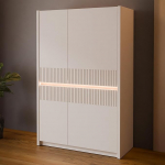 Forte Oak SQUERE garderoobikapp 90 100 Elegantne 2-ukseline garderoobikapp, valgustus ja liistude disain, puukomposiit, Mauvella tamm/liiv, 95,3 cm lai x 146,7 cm k&otilde;rge x 41,5 cm s&uuml;gavus