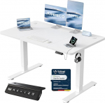 JUMMICO reguleeritava k&otilde;rgusega laud USB-laadimisportiga, 120 x 60 cm, elektriline laud, seisev iste, laud, reguleeritav arvutilaud, valge
