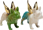 Kare Design Deko Angel Wing Dogs, 2 im Set, wei&szlig;/gr&uuml;n, wei&szlig;/himmelblau, 22 cm, Motiv Englische Bulldogge, Deko, Regal, Geschenkidee