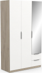 Demeyere Armoire Dressing Avec Miroir & Penderie Modern 3 Portes 2 Tiroirs 4 Niches - Coloris Ch&ecirc;ne Kronberg & Blanc Mat - 119.4 x 51.1 x 203 cm