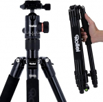 Rollei C5i compact lightweight all-round photo tripod made of aluminium with ball head and tripod bag, can be used as tripod, mini tripod, macro tripod and monopod, Arca Swiss compatible, black