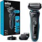 Braun Series 5cs habemeajamismasinad meestele, elektriline habemeajamismasin 3 painduva teraga, habeme trimmer, laadimisstaatus, 50 min t&ouml;&ouml;aeg, EasyClick lisaseadmed, Wet&Dry, M4500cs, t&uuml;rkiissinine toon