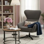 MR. DEKO Sessel Wohnzimmer | Ohrensessel Marconia Grau | Beistelltisch Fermo 2er Set | Relaxsessel und Ablagetisch | gem&uuml;tlicher Lesesessel | Ohrensessel moodne