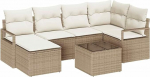 Rantry 7-teiliges Garten Sofa Set mit Kissen Braun Poly Rattan, 2-Sitzer Garten Sofa mit Kissen Beige Poly Rattan Gartenlounge Model3346461