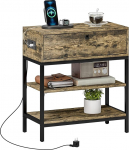 HOMCOM elutoa laud 2 vahelduvvoolu ja 2 USB pordiga, puitlaastplaadist ja metallist k&uuml;ljelaua sahtli ja 2 avatud riiuliga t&ouml;&ouml;stuslikus stiilis, 60 x 30 x 66,5 cm, must ja pruun