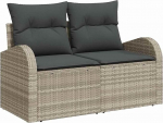 7-teiliges Garten Sofaset mit Kissen in hellem Grau Poly Rattan, 2-Sitzer Garten Sofa mit Stauraum & Kissen in hellem Grau Poly Rattan Gartenlounge Model3354611
