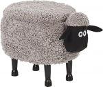 Adorable Stool for Children in Sheep Shape Grey Fur Look with Storage Space Sheep