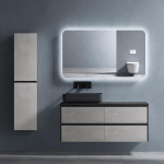 doporro Vannitoam&ouml;&ouml;blikomplekt, vannitoakapp, vannituba betoonist, B x S x K 120 x 48 x 51,6 cm, sisaldab musta v&auml;rvi malmist valamu ja LED-vannitoa peeglit Tavaline