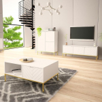 Lomadox Living Room Set 3-Piece Living Room Cabinet Living Room Furniture Living Room Cabinets Modern in Matt White with Milled Fronts