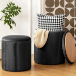 infurnic Ottoman with Storage Set of 2 Velvet Round Storage Ottoman Padded Sponge Makeup Stool Support 300 lbs Multifunctional Coffee Table Footrest Ottoman for