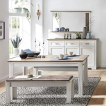 Lomadox Dining Room Set Dining Table and Sideboard in White Pine and Artisan Oak with LED Display Cabinet