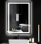 Vannitoa peegel koos valgustusega - LED Vannitoa peegel 50 x 70 cm seinapeegel Vannituba IP44 koos puutetundliku l&uuml;litiga ja kellaga Kuivatusfunktsiooniga Valgus Dimmitav 3000 K - 6500 K