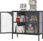 BIZOEIRON metallkapp klaasustega, k&ouml;&ouml;gikapp, klaasist vitriinkapp reguleeritava riiuliga, k&ouml;&ouml;gikapp, s&ouml;&ouml;gituba, elutuba, 35 D x 80 L x 80 H cm, must