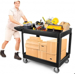 550 naela raske Utility Trolley ratastel, Kalolary 2-tasandiline k&auml;ru lisamahutavus Suur mitmeotstarbeline teenindusk&auml;ru k&auml;epidemega must ladustamise korraldaja Mobiilne t&ouml;&ouml;riistak&auml;ru ladustamine