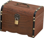 POHOVE Vintage Wooden Piggy Bank with Lock, Wooden Treasure Chest Box, Handmade Vintage Wooden Money Box, Safe Money Box Savings, Gift Toy for Children Kids