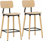 HOMCOM Baaritoolid 2 baaritoolist koosnev komplekt Counter Stools koos seljatoe ja jalatoega, k&ouml;&ouml;gitoolid terasest jalgadega k&ouml;&ouml;ki, elutuppa, s&ouml;&ouml;gituppa, naturaalne