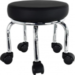 WKWKER Small Rolling Stool PU Leather Rolling Seat 360&deg; Rotatable Low Round Stool with Universal Wheels for Home Massage Garden Office Garage Shop Fitness Sports Height 31.5 cm (Black)