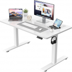 JUMMICO Height-adjustable desk, complete table top, electric desk, height adjustable with memory function, standing seat, table, computer desk, 110 x 53 cm, white