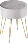 DREAMADE sametist tool, &uuml;mmargune jakkar, kuldsete metallist jalgadega, jalahoob, sametist tool, polsterdatud jakkar elutuppa ja magamistuppa (helehall)