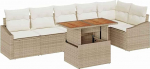 Rantry 7-teiliges Garten Sofa Set mit Kissen Beige Poly Rattan Gartenlounge Model3358584