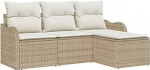 4-teiliges Garten-Sofa-Set mit Kissen Beige Poly Rattan, 2-Sitzer Garten-Sofa mit Kissen Beige Poly Rattan Gartenlounge Model3345651
