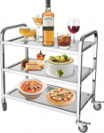MOOTACO Serving Trolley Kitchen Trolley Stainless Steel Trolley Gastro Tea Trolley Transport Clearing Trolley with Wheels Serving Aid 3 Shelves 4 Wheels (950 x 500 x H 950 mm)
