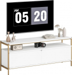 HOMCOM TV-m&ouml;&ouml;bel kuni 55-tollise teleri jaoks, 2 hingedega ukse ja avatud riiuliga, terasraam, kaasaegne TV-pink elutuppa, magamistuppa, 124 x 35 x 50 cm, valge