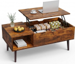 Sweetcrispy kohvilaud, reguleeritava k&otilde;rgusega, elutoa laud, avatud ja varjatud hoiuruumiga kohvilaud, diivanilaud, k&uuml;ljelaud, 100 x 50 cm, puidust diivanilaud elutuppa, pruun