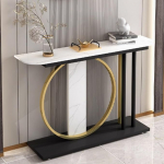 Schmaler Konsolentisch im Industriestil - 139,9 cm gro&szlig;er Sofatisch f&uuml;r den Eingangsbereich mit offenen Ablagefl&auml;chen, leicht zu montierendes Akzentm&ouml;bel f&uuml;r den Flur (wei&szlig;)