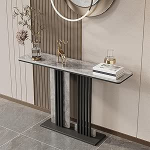 Schmaler Konsolentisch f&uuml;r den Eingangsbereich - Industrieller Akzenttisch mit geometrischem Metallrahmen, perfekt f&uuml;r Wohnzimmer, Flur und Eingangsbereich (Grau, 47,5 x 12 Zoll)