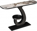 Console Table mit Ablagefach, Moderner Flurtisch mit Schieferplatte, Metallrahmen, Konsolentisch for Eingang, Wohnzimmer, Einfache Montage(Black,140cm/55.1in)