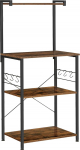 VASAGLE Kitchen Storage Baker's Rack Coffee Bar 3 Tier Shelf 6 S Hooks Microwave Spice Jars Pots and Pans Industrial Rustic Brown and Black UKKS023B01