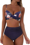 RXRXCOCO Women's Wrap Push Up Bikini Top Tummy Control High Waist Bikini Set Swimwear
