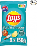 Lay's Salt & Vinegar Flavour Crispy Seasoned Potato Chips for a Successful Party (9 x 150 g)