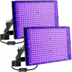 Komplekt 2 UV-mustvalgusti 300W LED-mustvalgustusvalgusti koos pistikuga, IP65 veekindel, 385-400nm musta valguse peo, helendava efekti, Halloweeni, v&auml;liskujunduse jaoks.