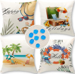 Cirzone Waterproof Cushion Cover Set of 4 45 x 45 cm Decorative Outdoor Cushion Waterproof Breathable Summer Beach Cushion Cover Garden Decoration for Outdoor Sofa Cushion Garden Outdoor